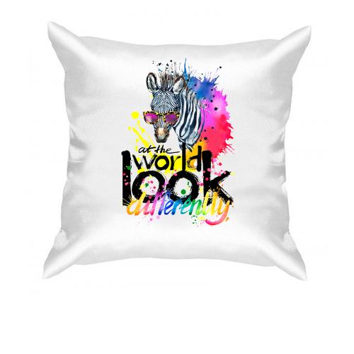 Подушка Look at the world differently с зеброй