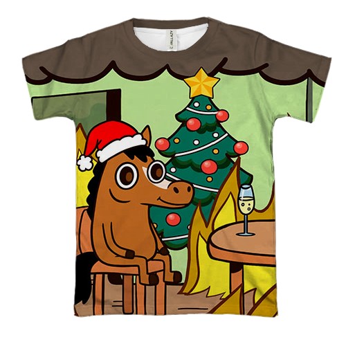 3D футболка Новогодняя лошадка - this is fine