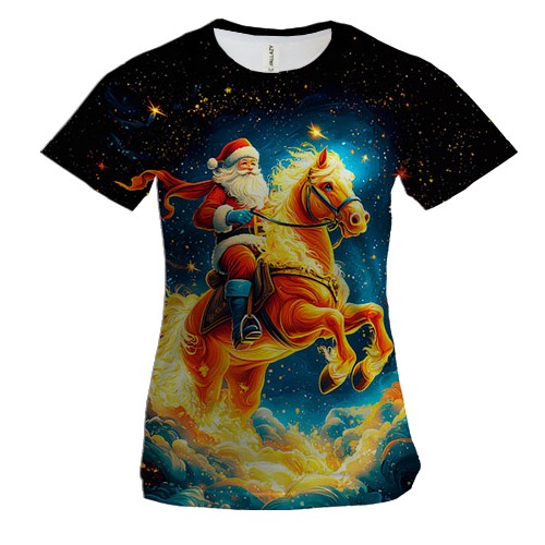 Женская 3D футболка Санта на коне