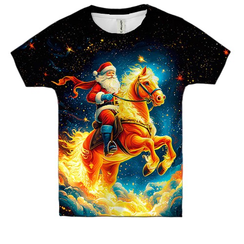 Детская 3D футболка Санта на коне