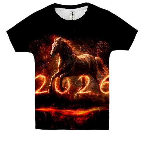 Детская 3D футболка Год Лошади, 2026