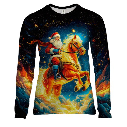 Женский 3D лонгслив Санта на коне