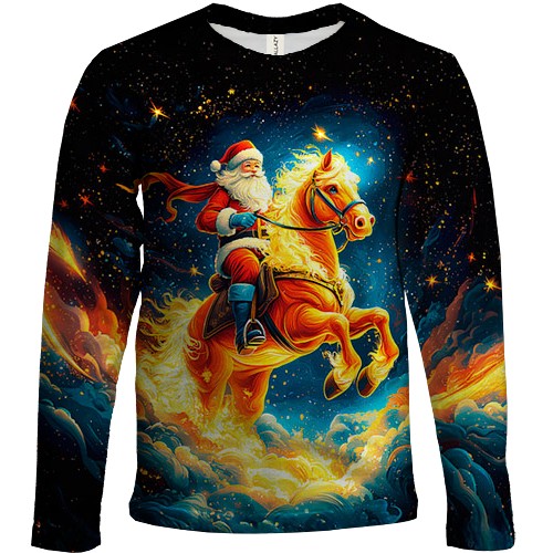 Дитячий 3D лонгслів Санта на коні