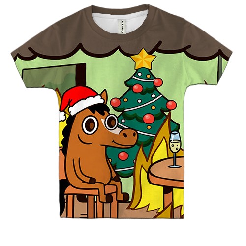 Детская 3D футболка Новогодняя лошадка - this is fine