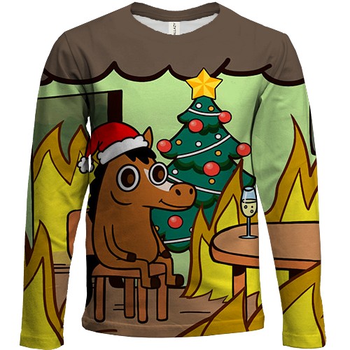 Детский 3D лонгслив Новогодняя лошадка - this is fine