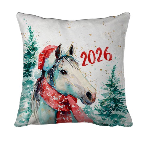 3D подушка Новогодняя лошадка в шапке Санты