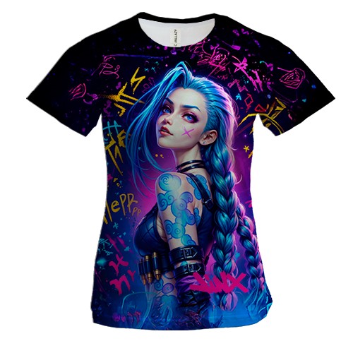 Женская 3D футболка Jinx with graffiti - Arcane