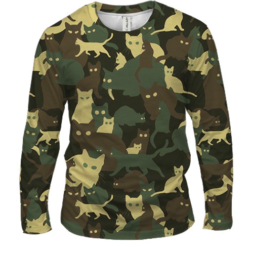 Мужской 3D лонгслив Камуфляж коты "Котофляж" Мужской 3D лонгслив Камуфляж коты "Котофляж"