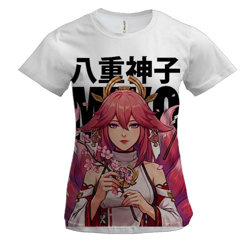 Женская 3D футболка Miko tails - Genshin Impact