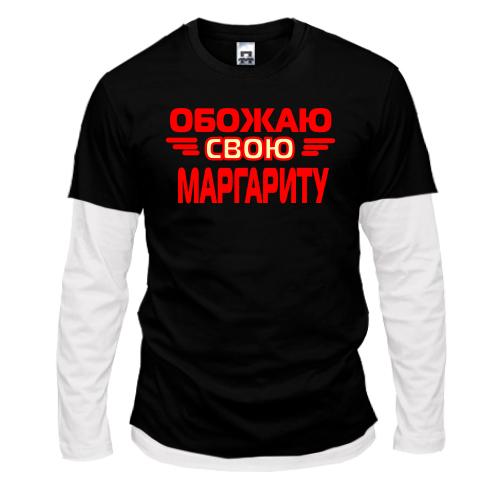Комбинированный лонгслив с надписью 
