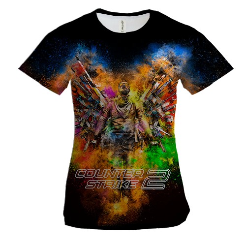 Женская 3D футболка CS2 colorful splash