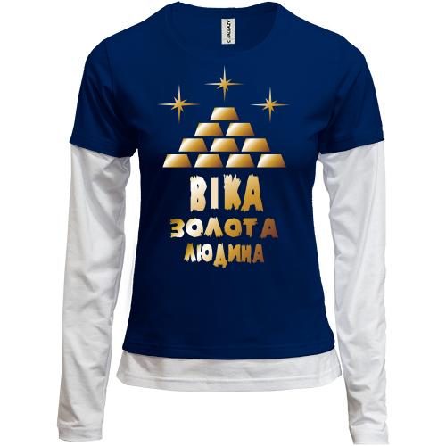 Комбінований лонгслів з написом 