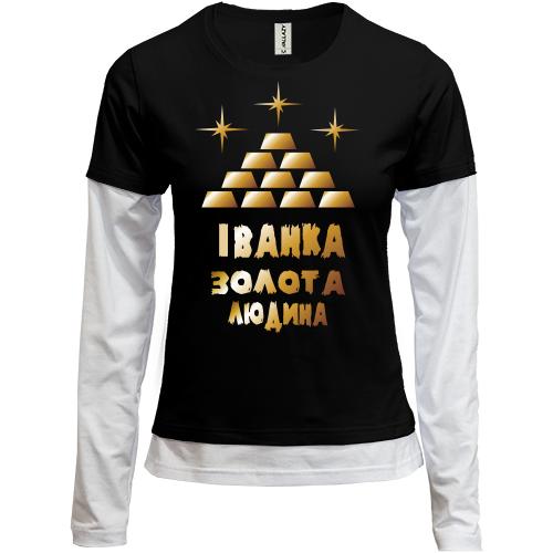 Комбінований лонгслів з написом 