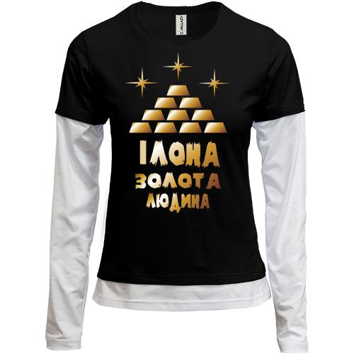 Комбінований лонгслів з написом 