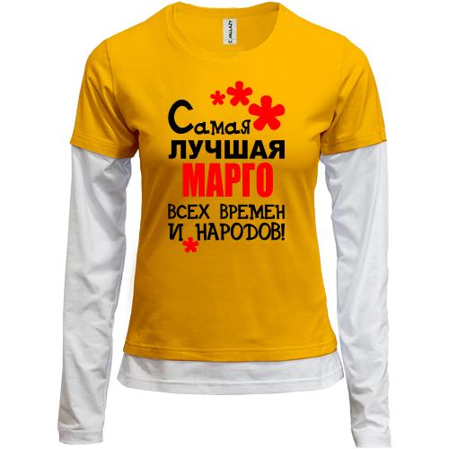 Лонгслив комби с надписью 