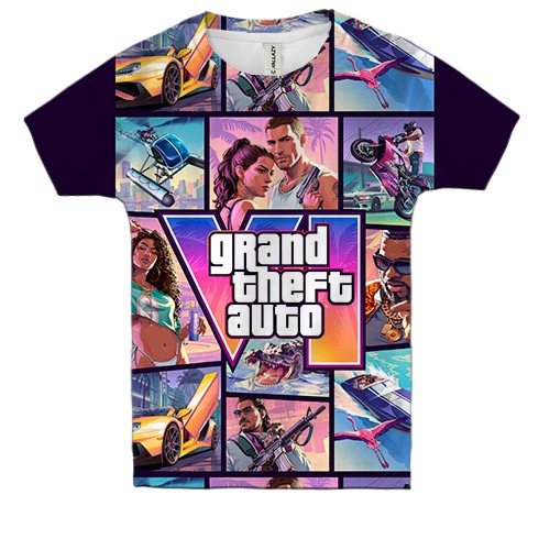 Детская 3D футболка GTA VI - постер и герои