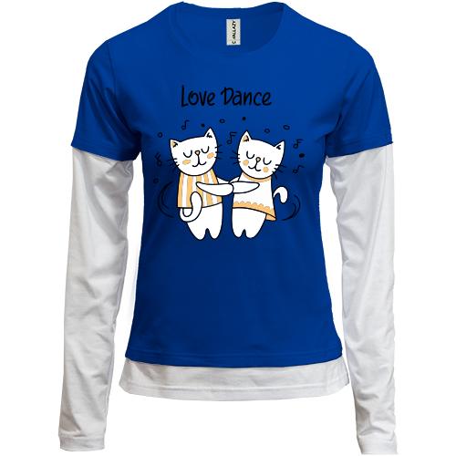 Комбинированный лонгслив с котиками love dance