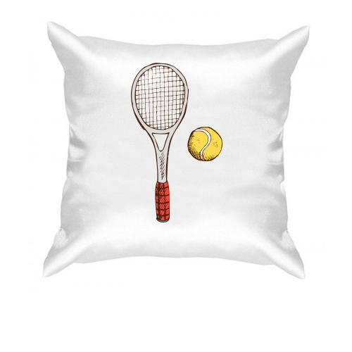 Подушка с теннисной ракеткой и желтым мячом
