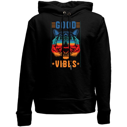 Детский худи без флиса с тигром в очках и надписью «Good vibes»