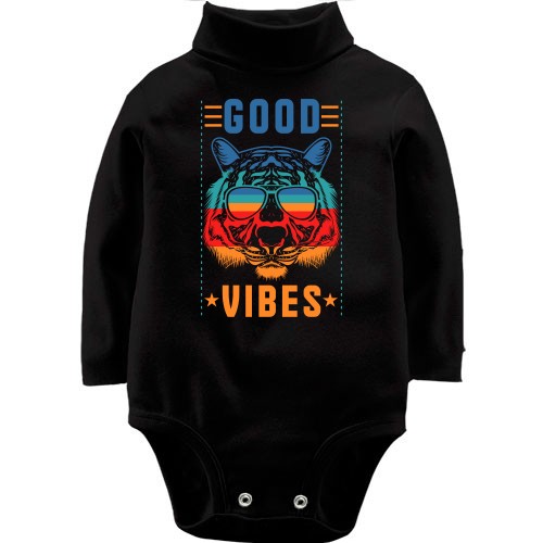 Дитячий боді LSL із тигром в окулярах та написом «Good vibes»