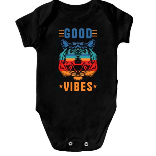Детский боди с тигром в очках и надписью «Good vibes»