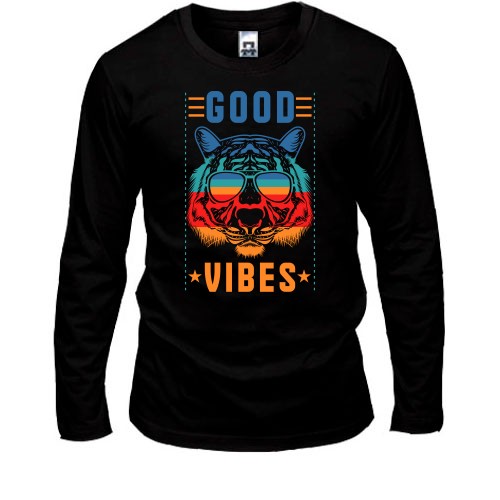 Мужской лонгслив с тигром в очках и надписью «Good vibes»