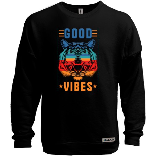 Світшот без начісу із тигром в окулярах та написом «Good vibes»