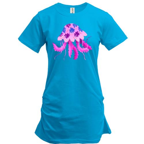 Подовжена футболка з рожевою медузою