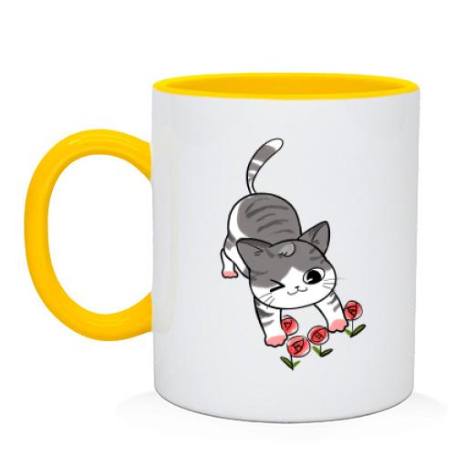 Чашка з котом і квітками