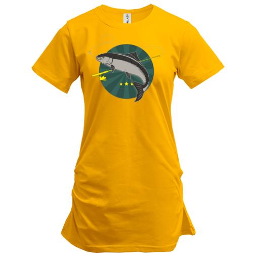Подовжена футболка з рибою на гачку в зеленому колі