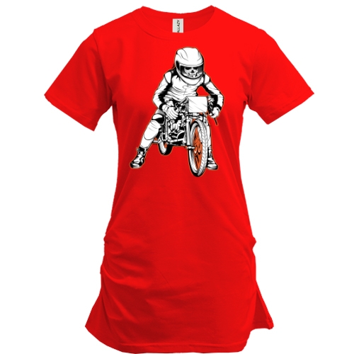 Подовжена футболка с байкером скелетом