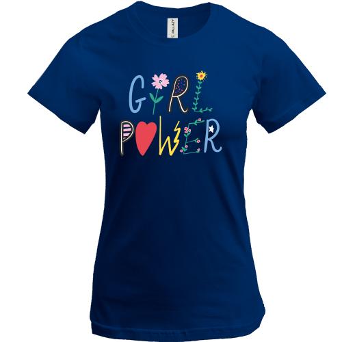 Футболка  с Girl Power и цветами