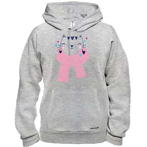 Худи с котом в розовом шарфе