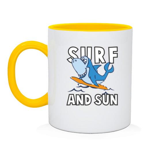 Чашка с акулой серфингистом и надписью 