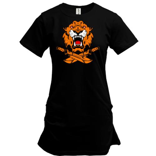 Подовжена футболка з тигром і ножами