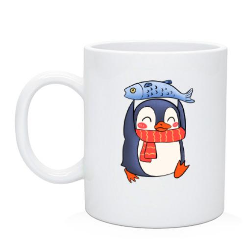 Чашка с пингвином и рыбкой