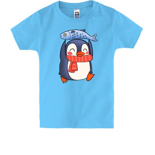 Детская футболка с пингвином и рыбкой