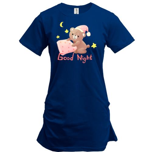 Подовжена футболка з сонним плюшевим ведмедиком