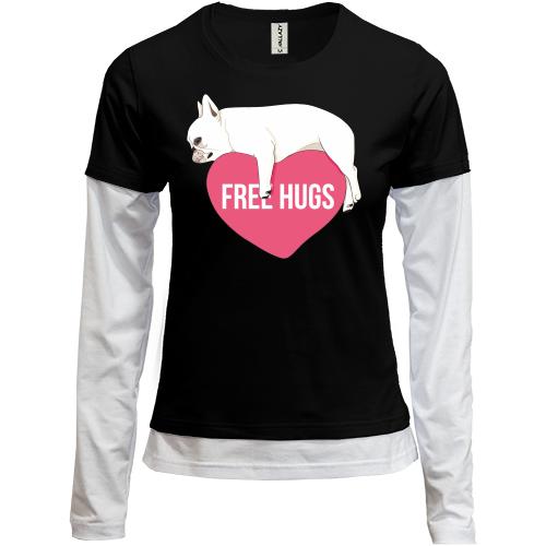 Лонгслив комби Free Hugs с мопсом