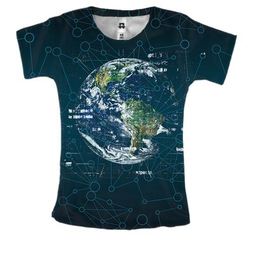 Женская 3D футболка с кибер планетой Землей