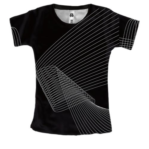Женская 3D футболка с белыми волнистыми линиями