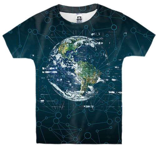 Детская 3D футболка с кибер планетой Землей