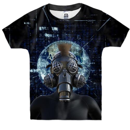 Детская 3D футболка с кибер планетой и человеком в противогазе
