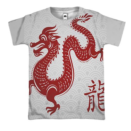 3D футболка с красным китайским драконом