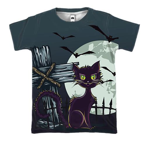 3D футболка с котом на кладбище