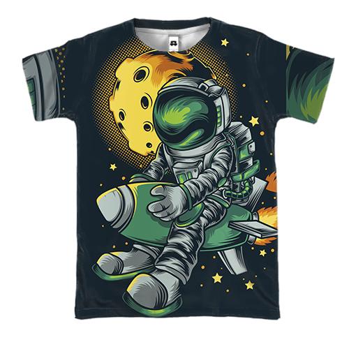 3D футболка з астронавтом на ракеті