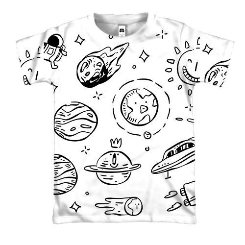 3D футболка с планетами и метеоритами
