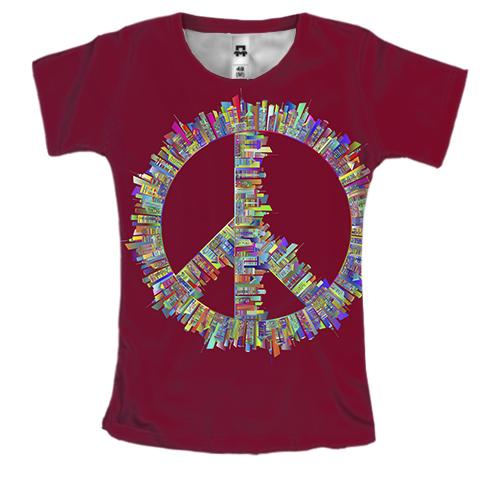 Жіноча 3D футболка з гербом миру і будівлями