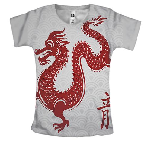 Жіноча 3D футболка з червоним китайським драконом
