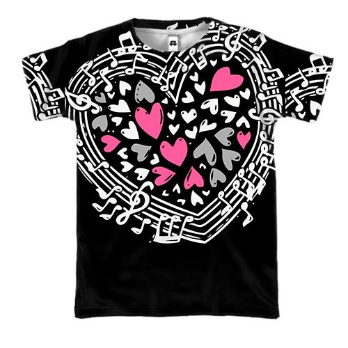 3D футболка с музыкальными сердечками